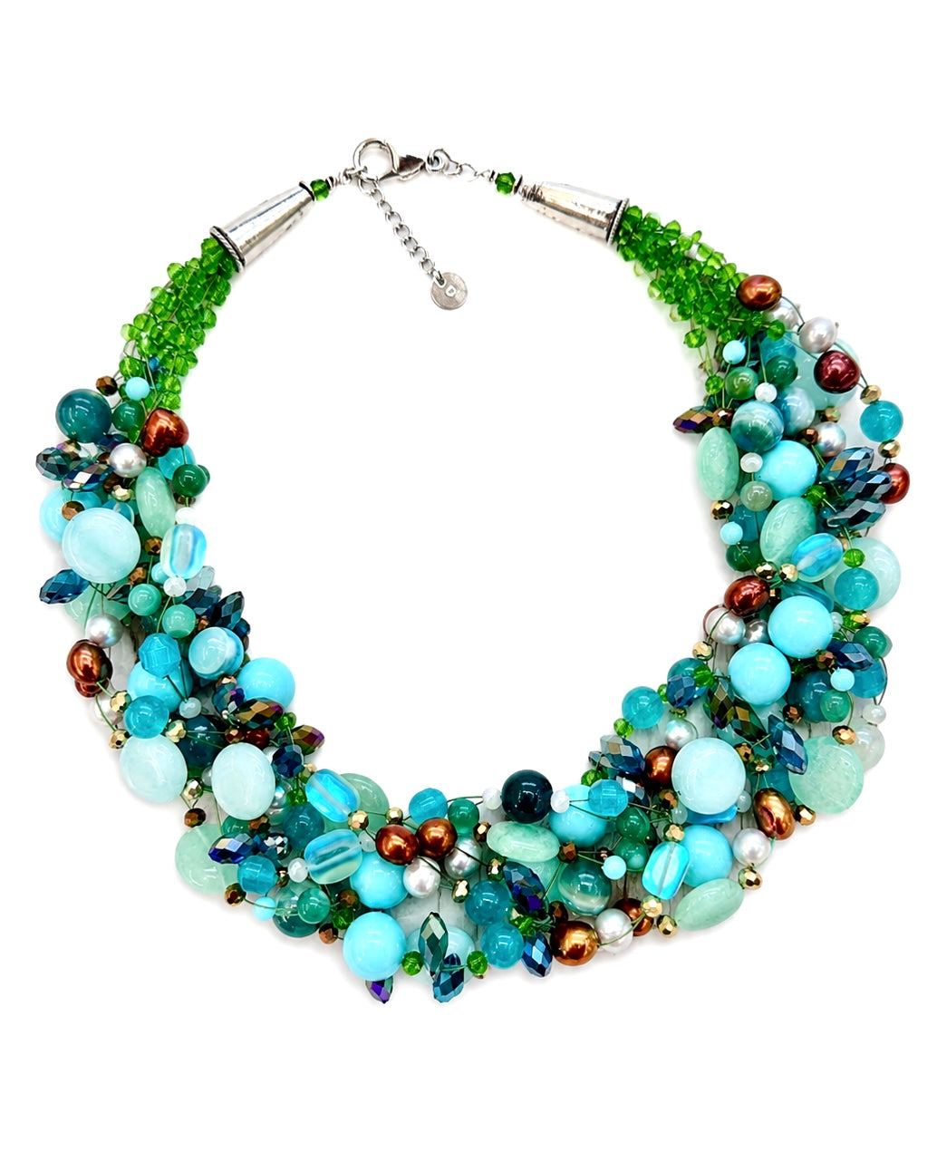 Collana Intrecciata Turchese con Pietre Naturali e Cristalli