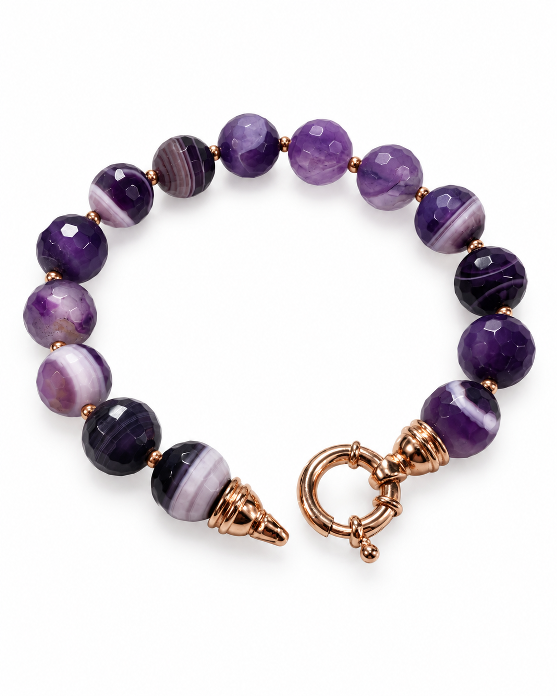     Dettaglio delle pietre di Agata Brasiliana striata viola e della chiusura rotonda in Argento 925