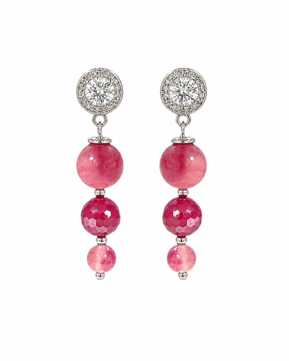 Orecchini pendenti in argento 925 con pietre naturali rosa e lampone sfaccettate