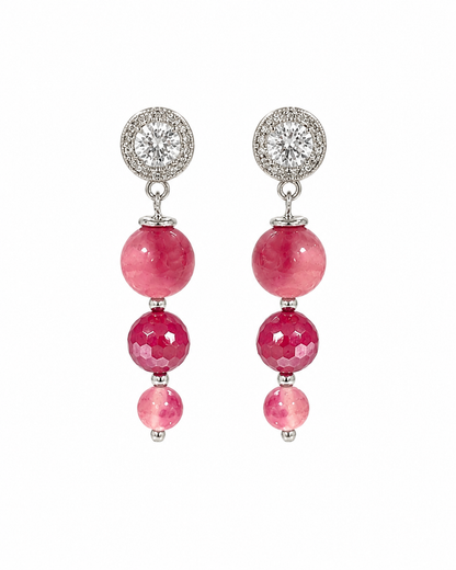 Orecchini pendenti in argento 925 con pietre naturali rosa e lampone sfaccettate