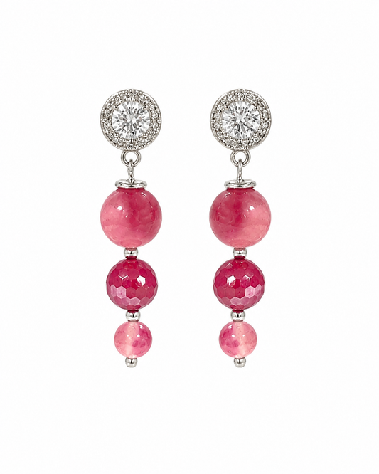 Orecchini pendenti in argento 925 con pietre naturali rosa e lampone sfaccettate