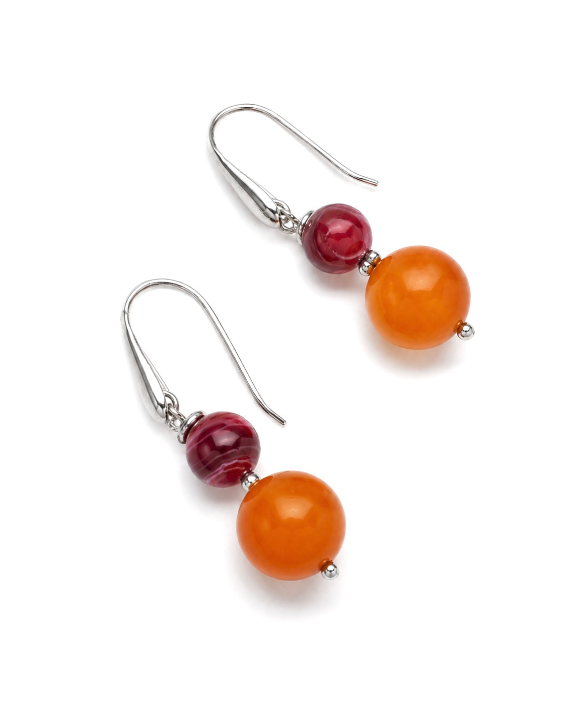     Orecchini pendenti in giada arancio e perla naturale con gancio in Argento 925