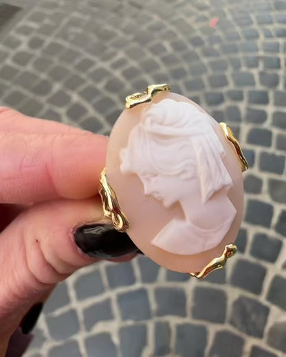 Anello Cammeo Rosa in Conchiglia Naturale Argento 925 Dorato