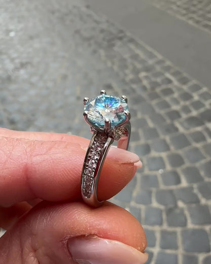 Anello solitario Argento 925 e Moissanite acquamarina