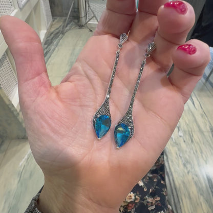 Orecchini lunghi con Marcasite e Cristalli