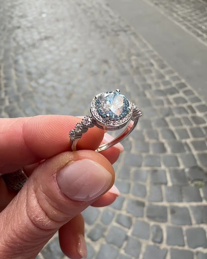 Anello Moissanite Acquamarina in Argento 925