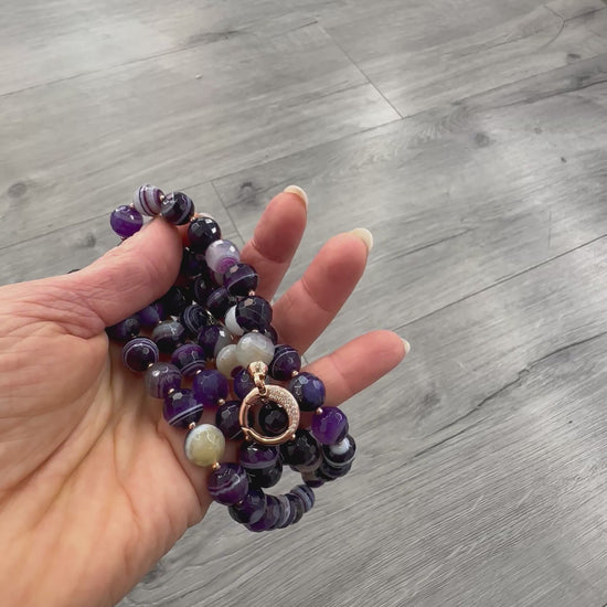 Collana di Agata Viola Striata Marcassite e Argento