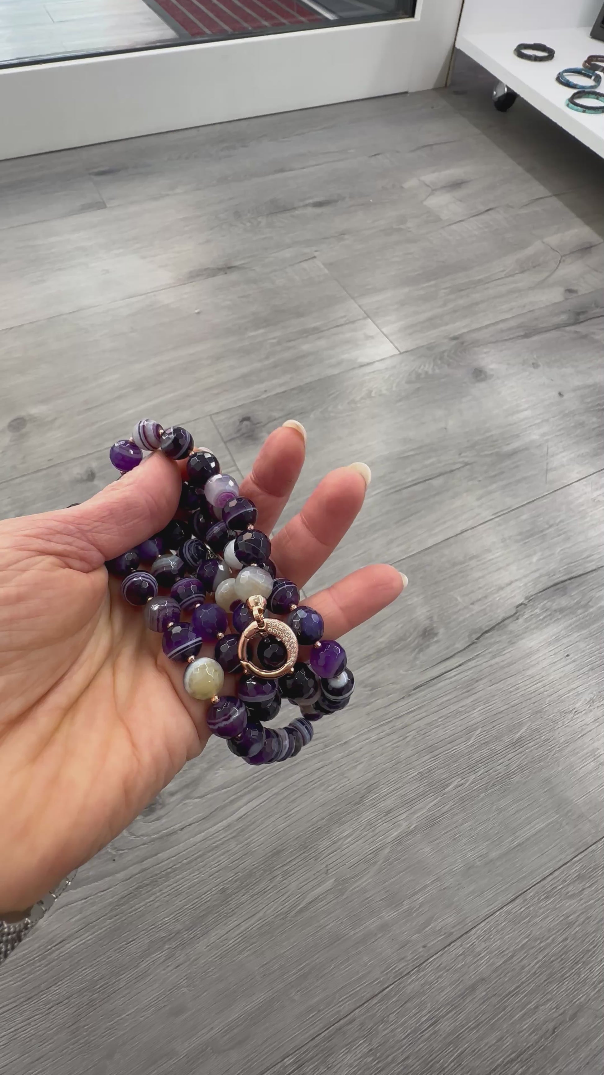 Collana di Agata Viola Striata Marcassite e Argento