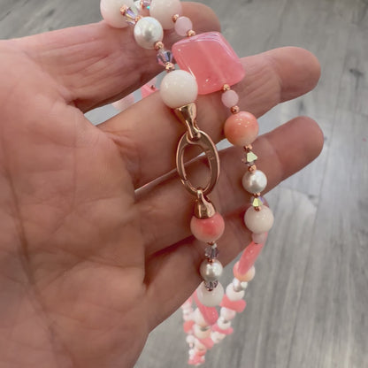 Collana Donna in Giada Rosa e Corallo