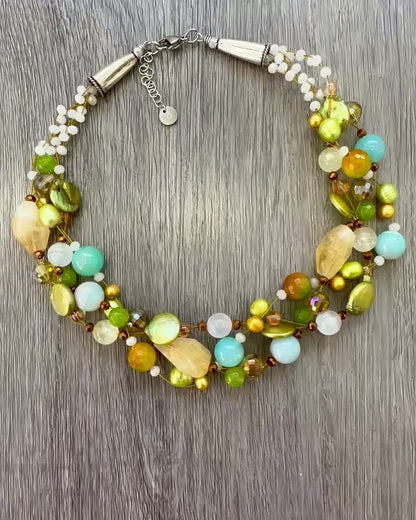 Collana intrecciata con Quarzo Citrino e Perle Naturali
