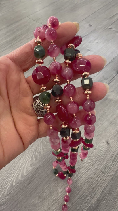 Collana Multicolore di Giada, Tormalina, Ematite e Argento Sterling rosato