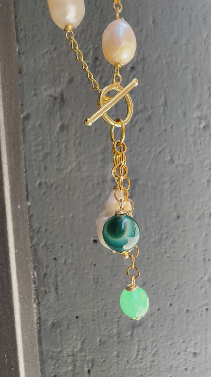 Collana Donna Argento dorato con Perle Naturali e Pietre Dure