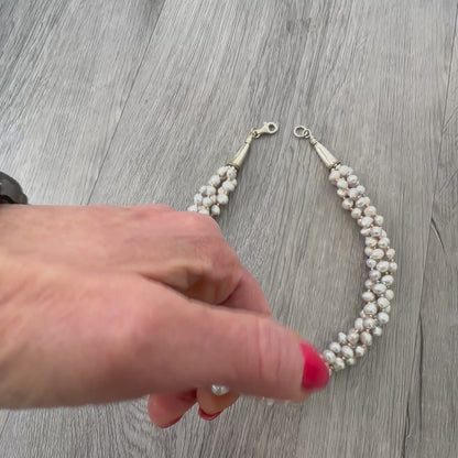 Collana Torchon con Perle Grigie ed Ematite Tricolore