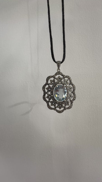 Pendente Vintage in Argento 925 con Topazio Azzurro