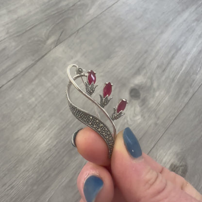 Spilla Vintage Argento 925 e Zirconi Rossi