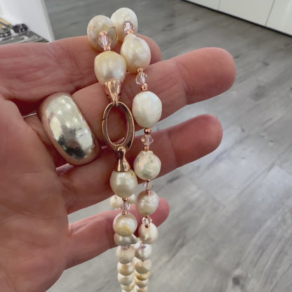 Collana Lunga di Perle Naturali e Cristalli Swarovski