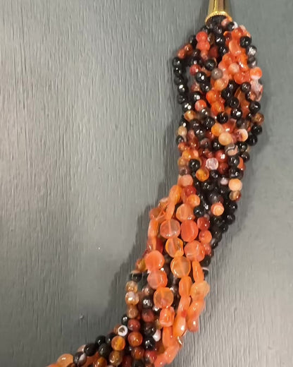 Collana Multifilo Lunga in Corniola e Agata Brasiliana
