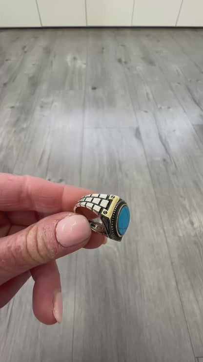 Anello Turco Argento 925 con Pietra Turchese – Stile Vintage Uomo