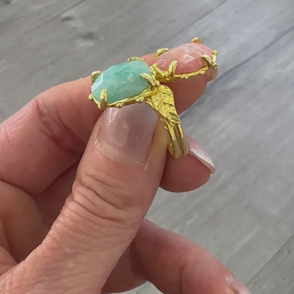 Anello con Quarzo Rosa e Larimar