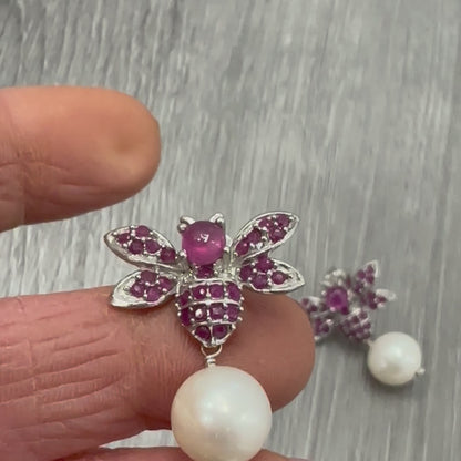 Orecchini Argento 925 Perle e Radice di Rubino