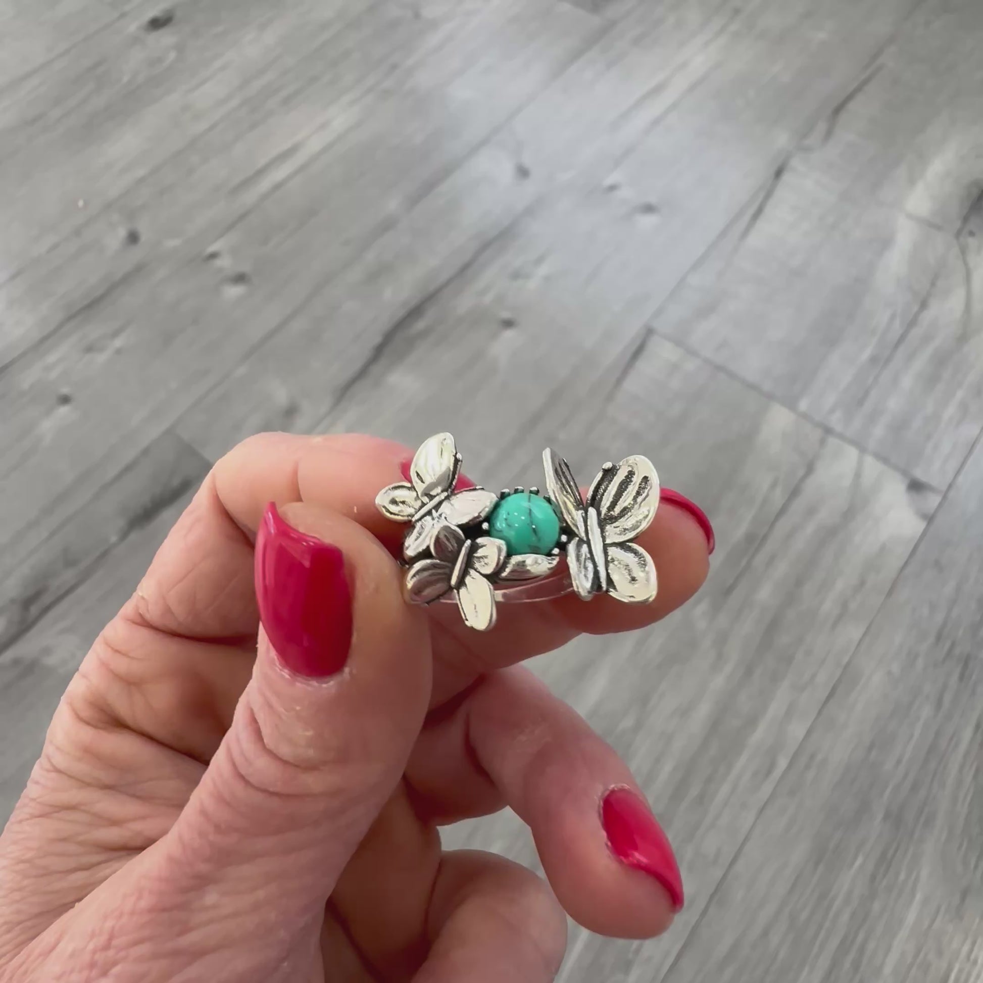 Anello con Farfalle in Argento 925 e Turchese
