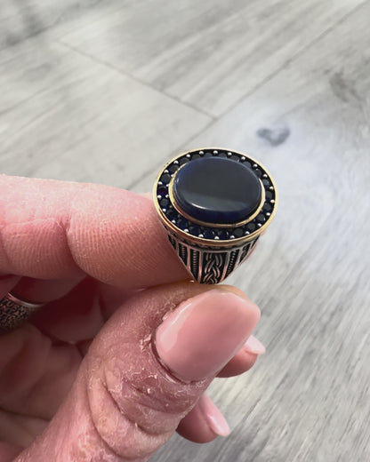 Anello Chevalier da Mignolo in Argento 925 con Pietra Blu Ovale