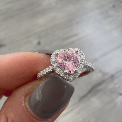 Anello Argento 925 con Cuore Rosa