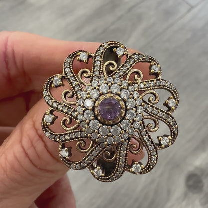 Anello Turco Fiore Grande con Ametista