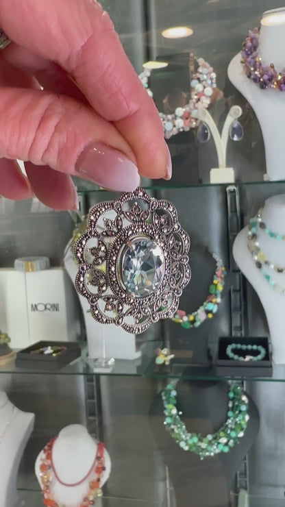 Pendente Vintage in Argento 925 con Topazio Azzurro