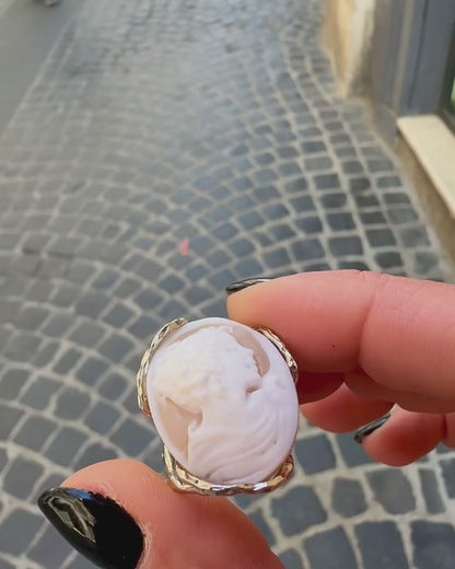 Anello Cammeo Classico in Conchiglia Naturale e Argento 925