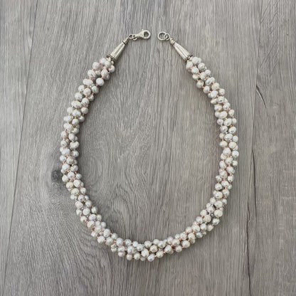 Collana Torchon con Perle Grigie ed Ematite Tricolore