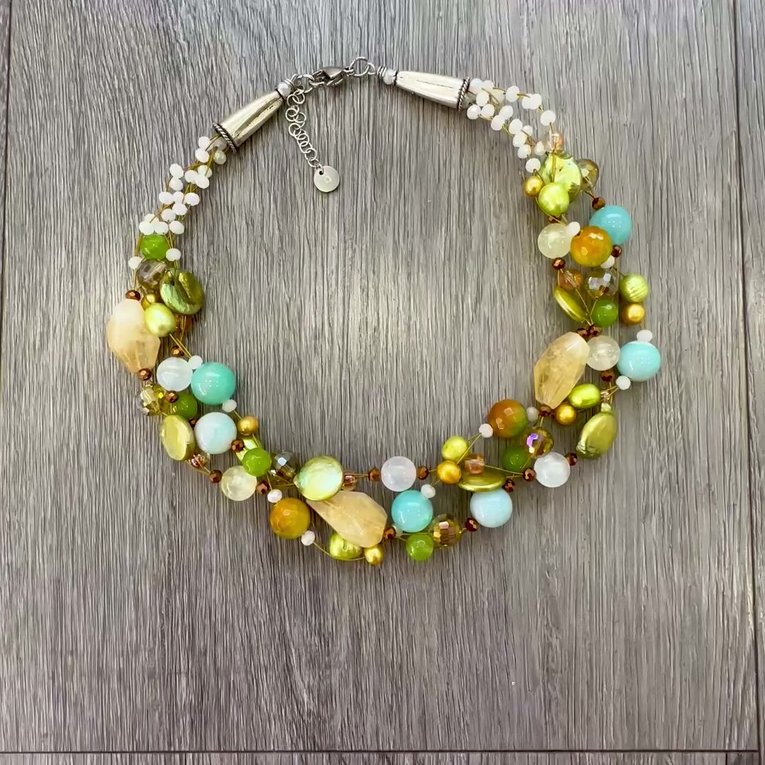 Collana intrecciata con Quarzo Citrino e Perle Naturali