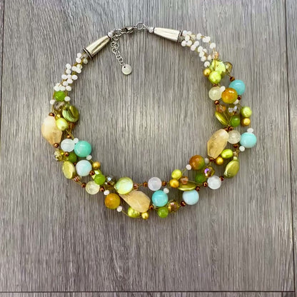 Collana intrecciata con Quarzo Citrino e Perle Naturali
