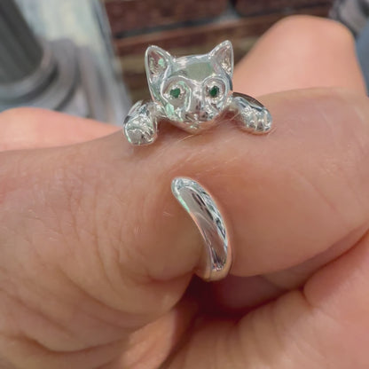 Anello Gattino Argento 925 Occhi con Zirconi colorati