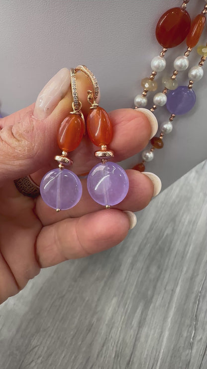 Orecchini Argento 925 con Corniola, Giada Viola e Ematite