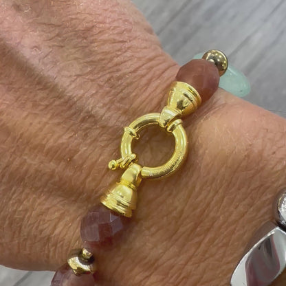 Bracciale in Argento Dorato con Corniola, Giada Tormalina e Agata Rossa