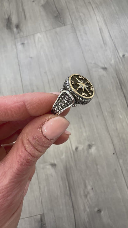 Anello Rosa dei Venti in Argento 925 – Stile Chevalier Uomo