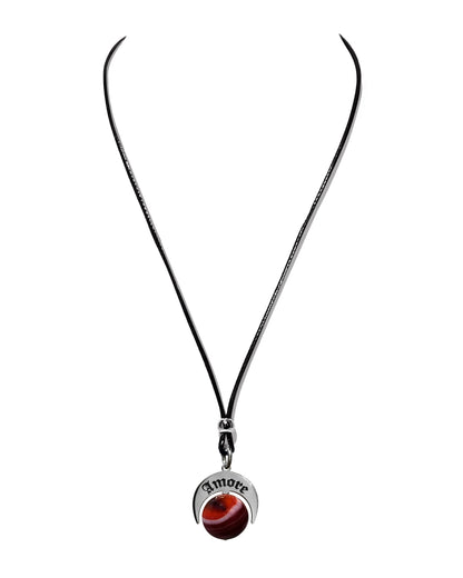 Talismano artigianale in Argento 925 e Agata Brasiliana Rossa Striata con cordino.