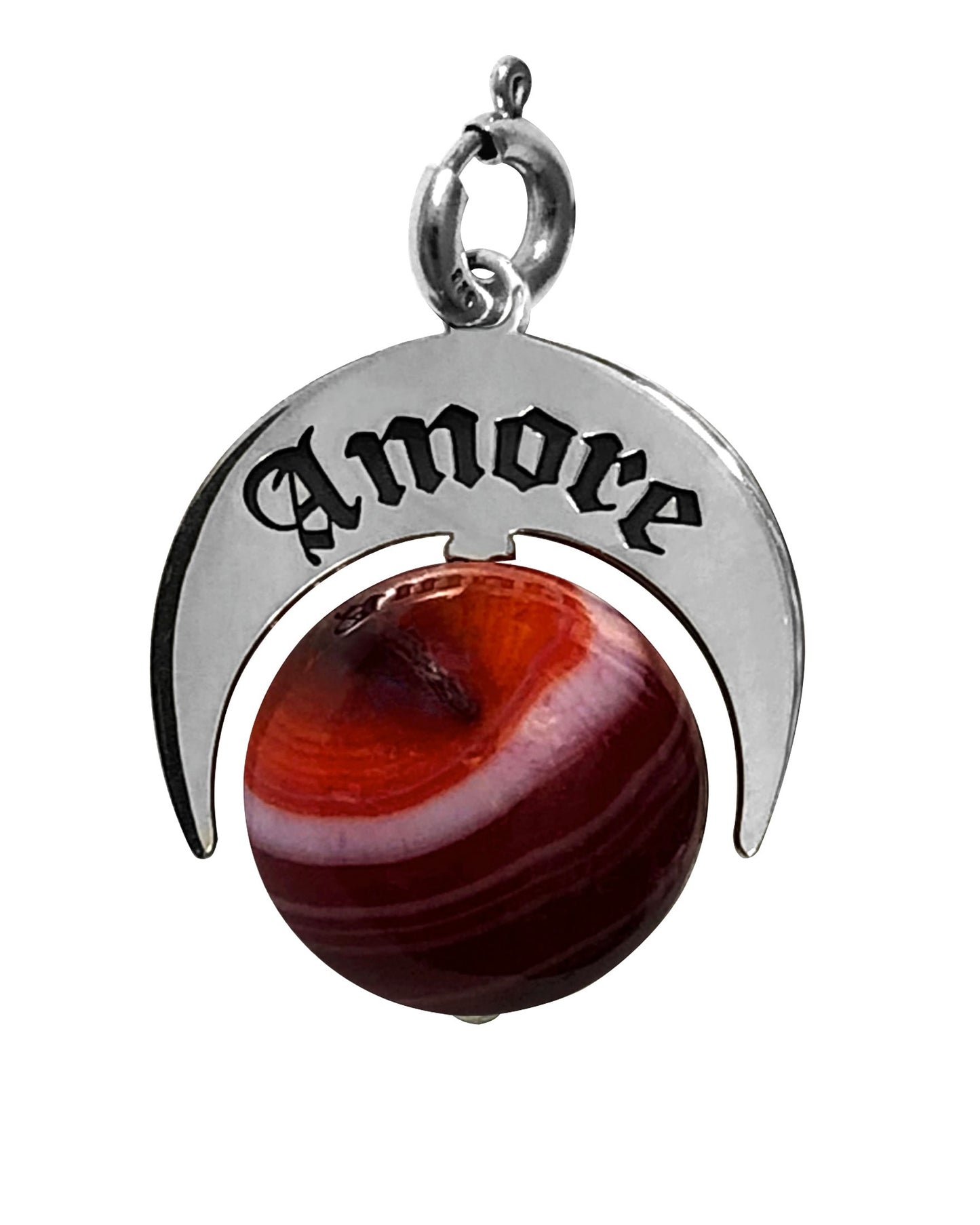 Charm Talismano Naja Amore in argento 925 con pietra naturale Agata rossa striata