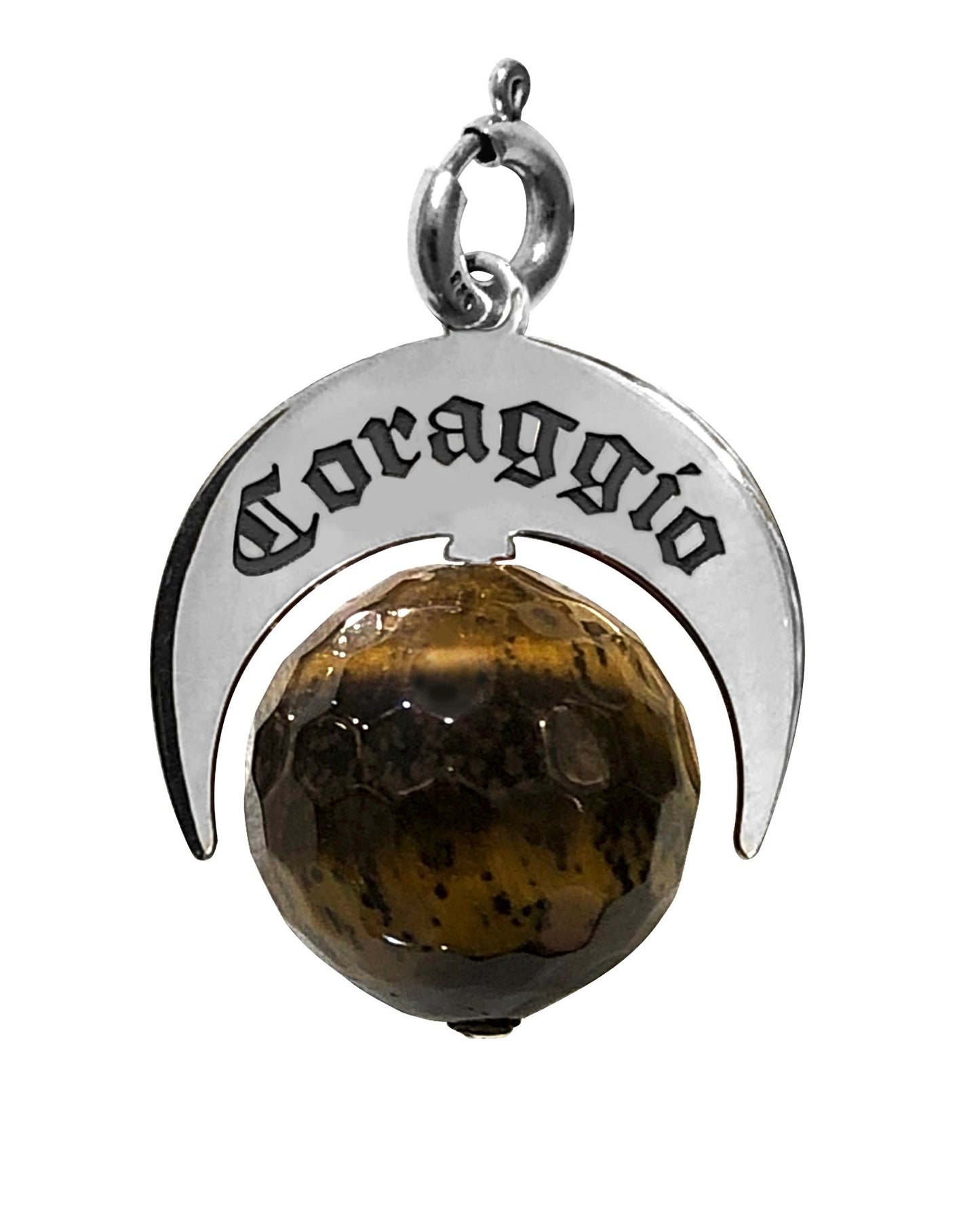 Charm Talismano Naja Coraggio in argento 925 con pietra naturale marrone occhio di tigre
