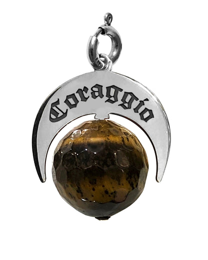 Charm Talismano Naja Coraggio in argento 925 con pietra naturale marrone occhio di tigre