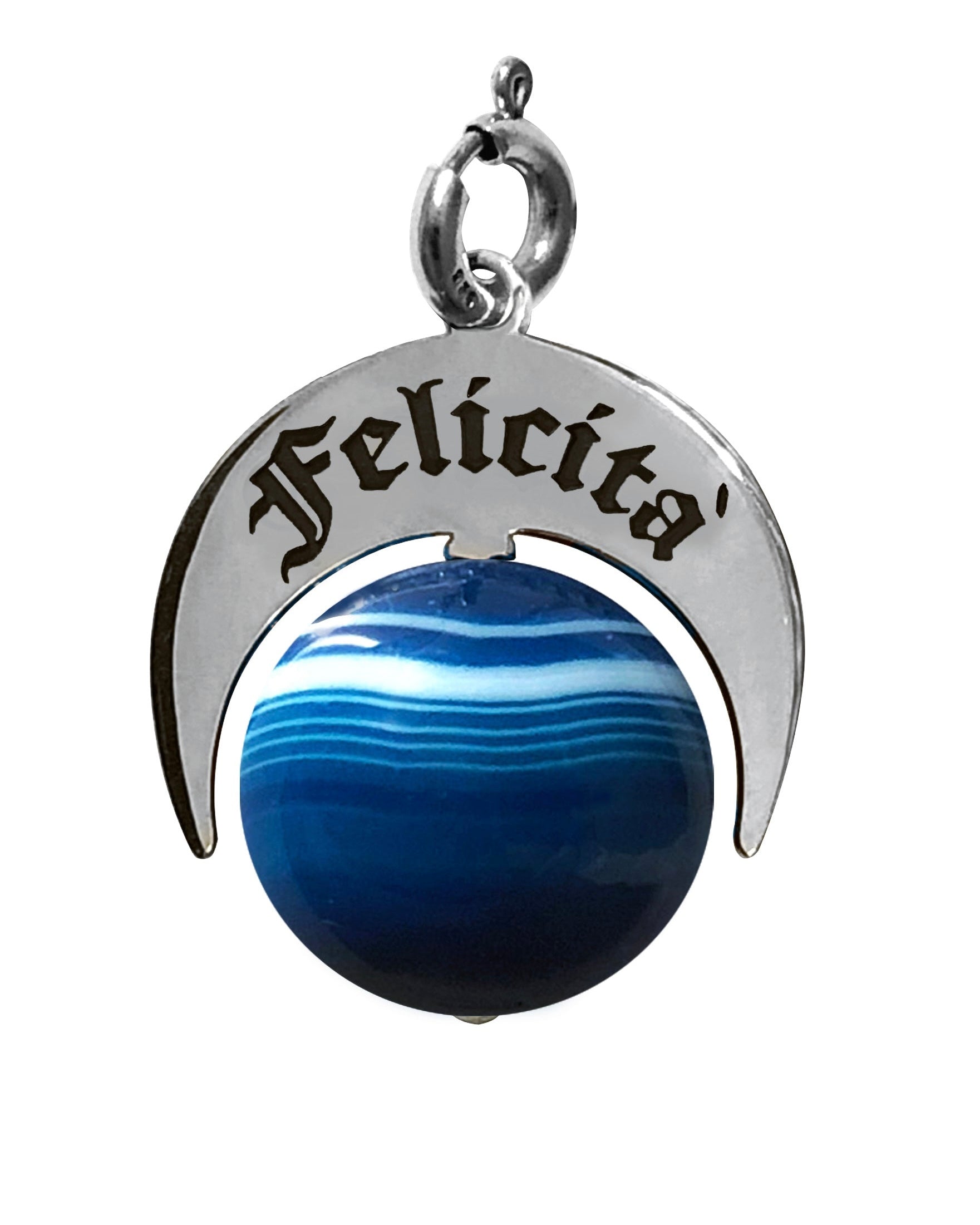 Charm Talismano Naja Felicità in argento 925 con pietra naturale Agata brasiliana azzurra striata