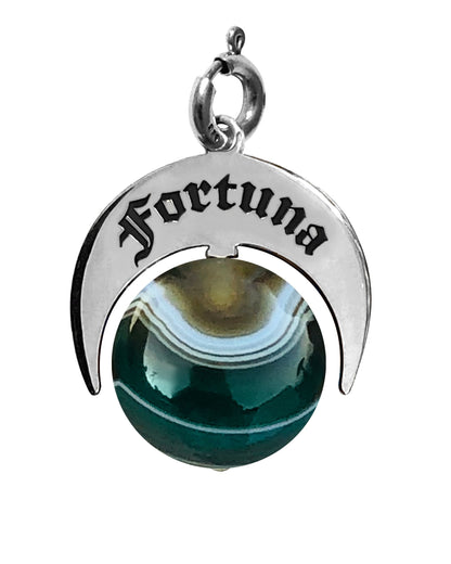 Charm Talismano Naja Fortuna in argento 925 con pietra Agata brasiliana naturale verde striata