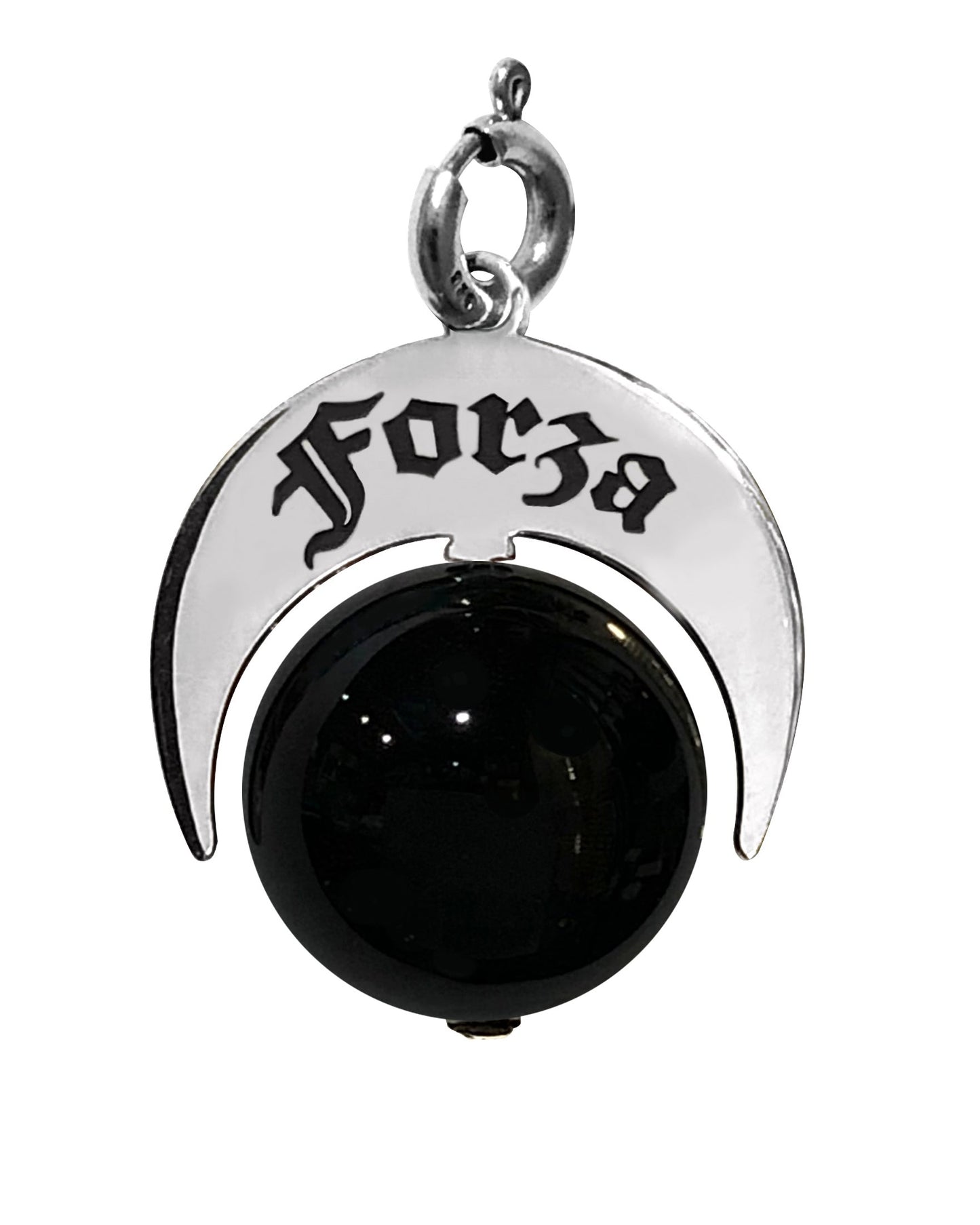 Charm Talismano Naja Forza in argento 925 con pietra naturale onice nera lucida