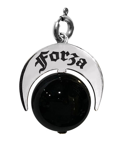 Charm Talismano Naja Forza in argento 925 con pietra naturale onice nera lucida