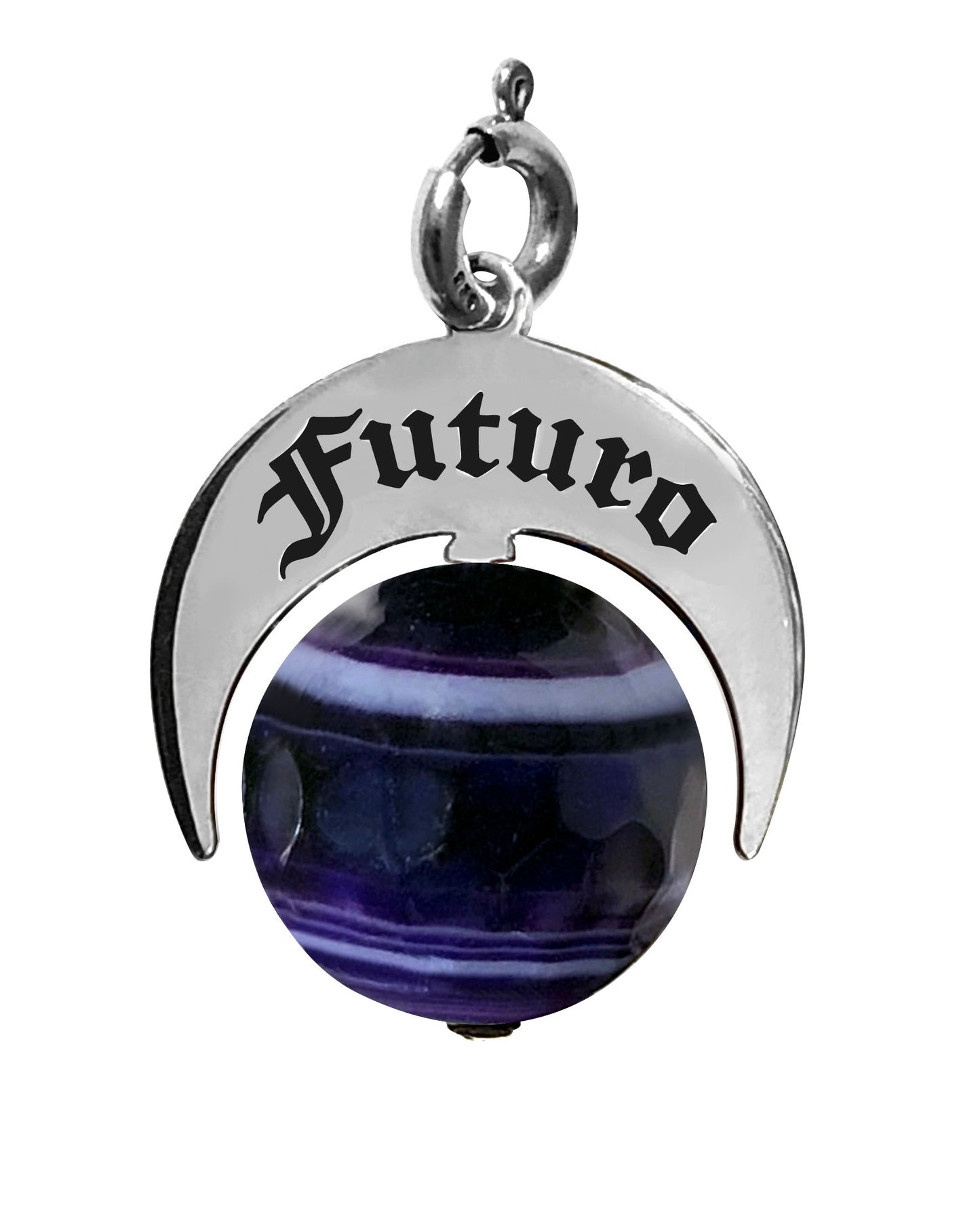 Charm Talismano Naja Futuro in argento 925 con pietra naturale Agata brasiliana viola striata