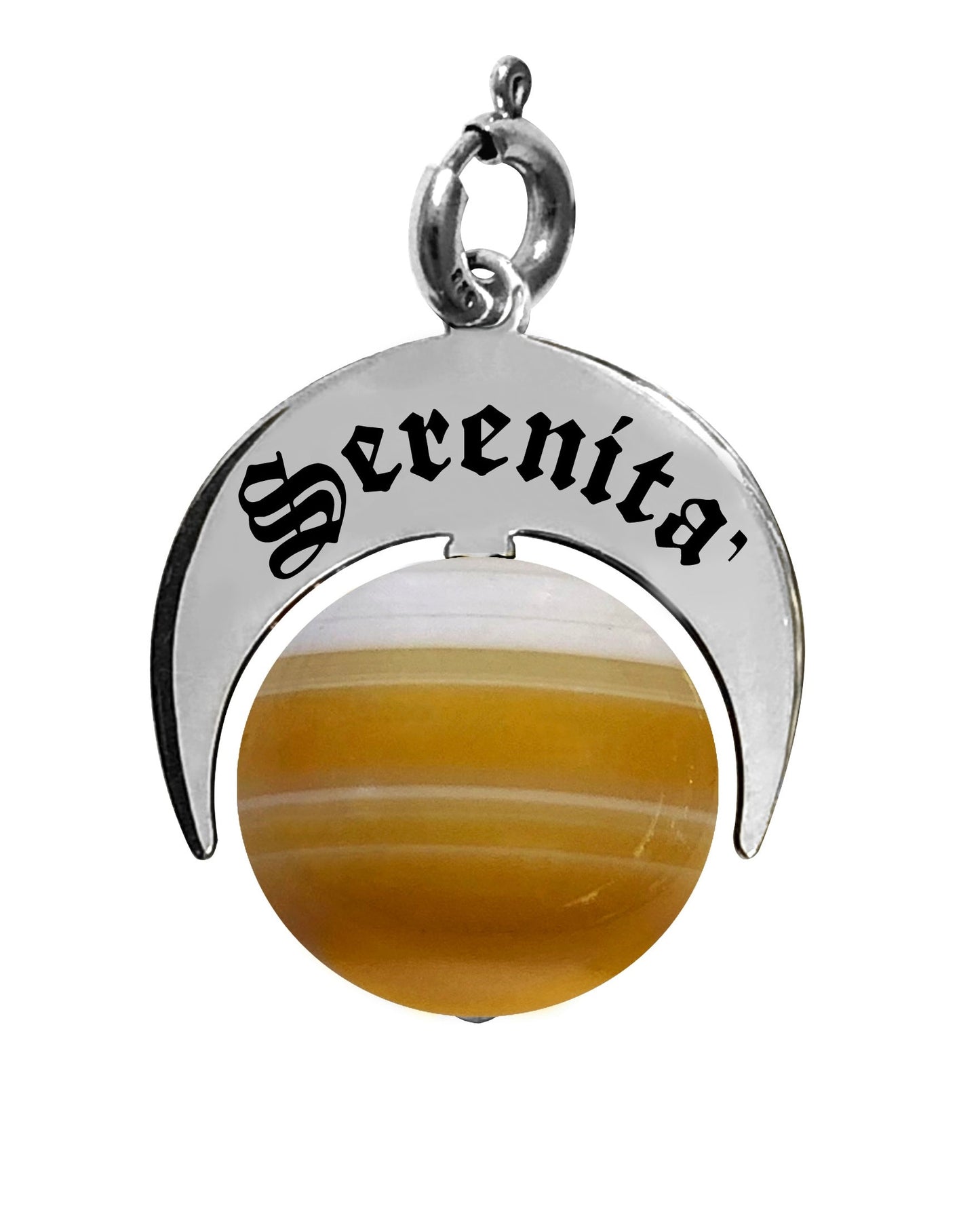 Charm Talismano Naja Serenità in argento 925 con pietra naturale Agata brasiliana gialla striata.