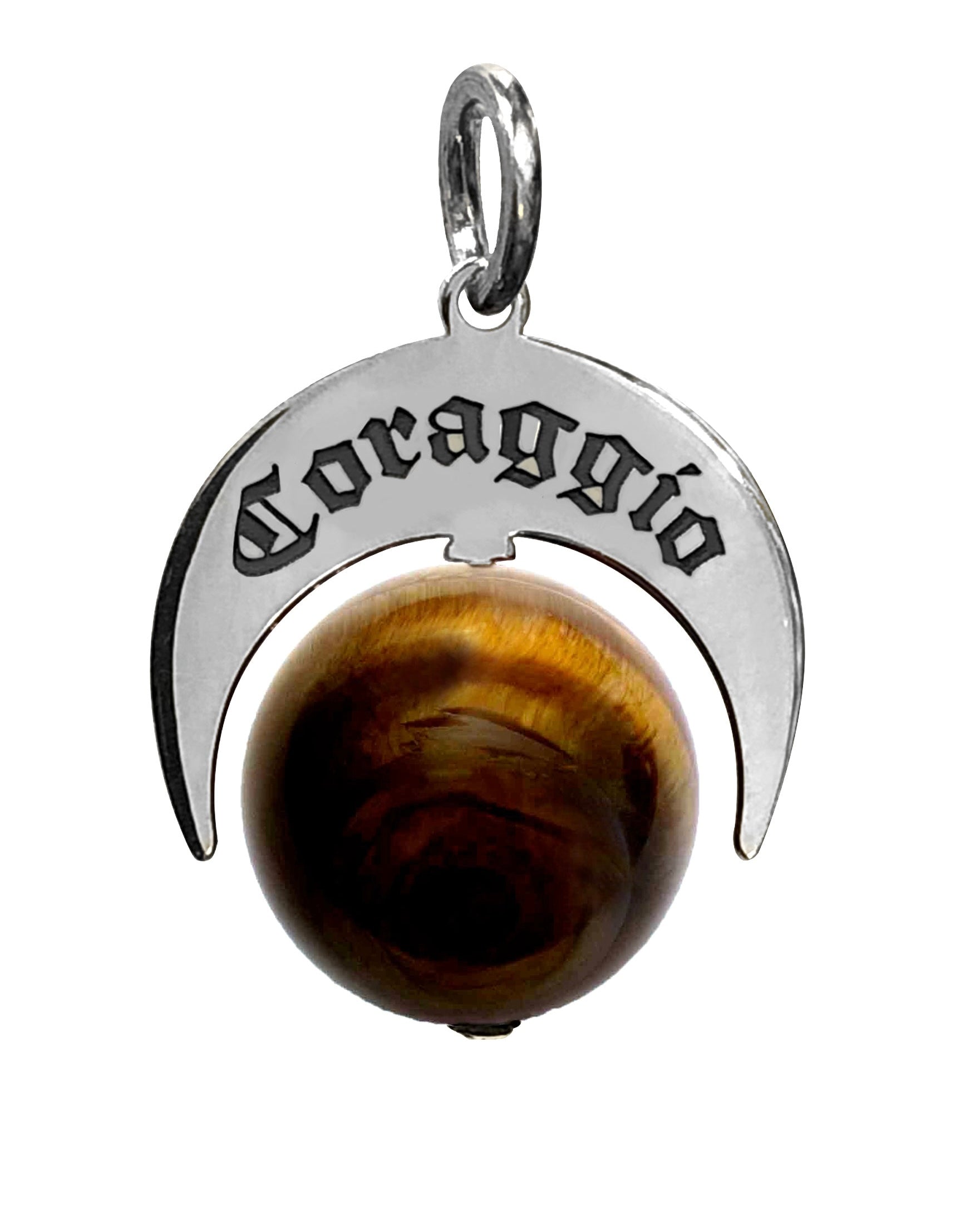 Talismano artigianale in Argento 925 inciso e smaltato con pietra naturale Occhio di Tigre.