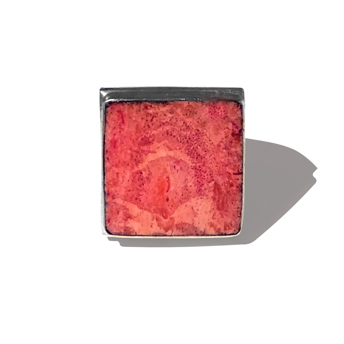 Anello Donna Quadrato Argento e Corallo