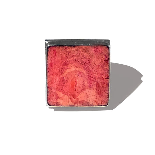 Anello Donna Quadrato Argento e Corallo